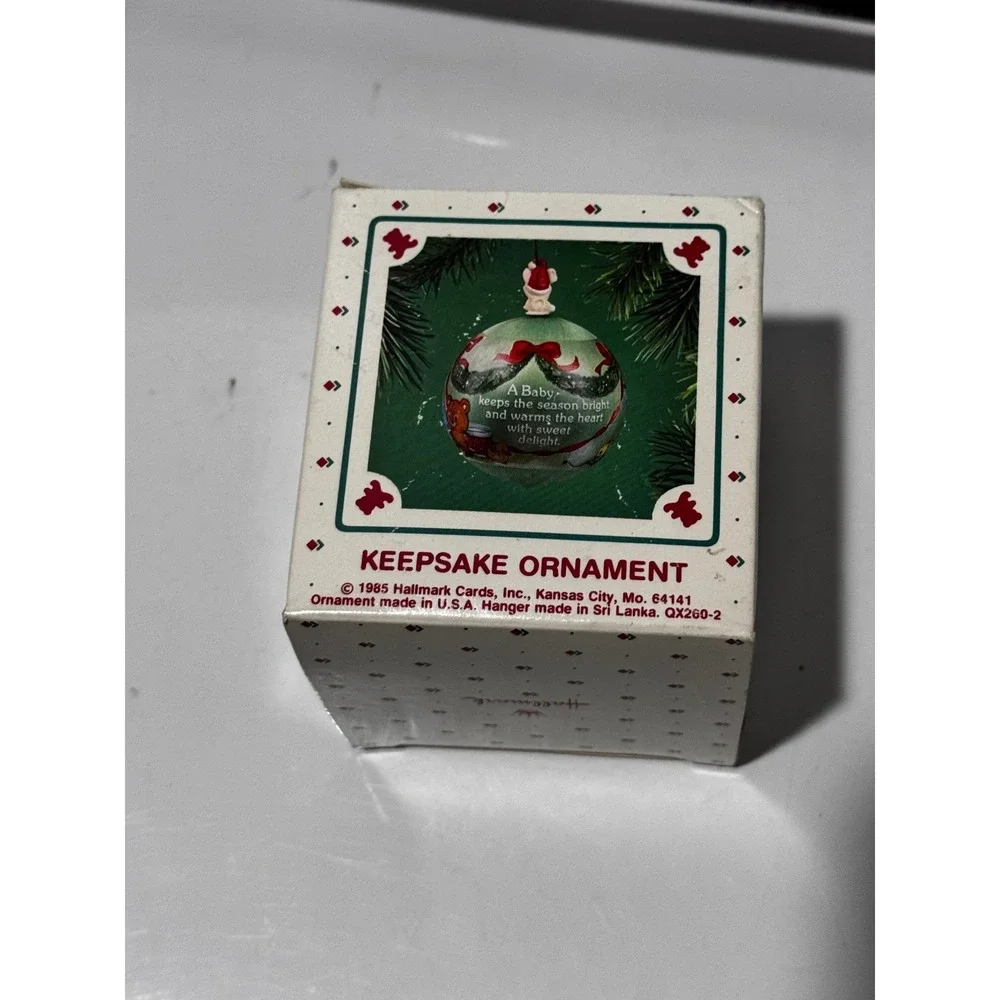 Hallmark Baby's First Christmas Satin Ornament 1985 Keepsake Green Mint Conditio